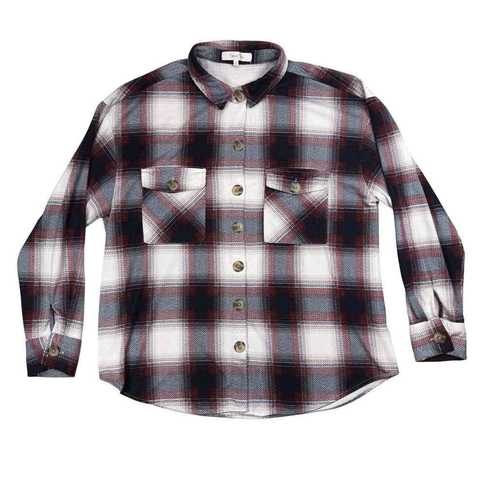 Eden And Olivia Flannel Women's Large Red White Plaid Long Sleeve Button‎